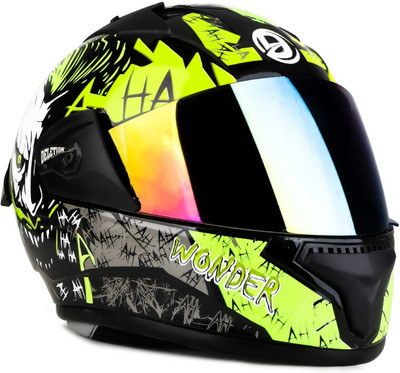Agx Wonder Joker with Rainbow Visor ABS Material Motorbike Helmet(Green)