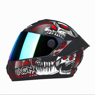 Agx Speed Skull ABS Material with Rainbow Visor Motorbike Helmet(Red)