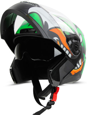 Steelbird SBA-7 Angry Bird ISI Certified Flip-Up Helmet for Men with Inner Sun Shield Motorbike Helmet(Matt Black Green)