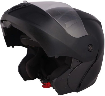 FOROLY O2 Flip-up ABS Material with Scratch Resistant visor Motorbike Helmet(Black)