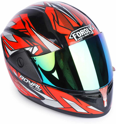 FOROLY Jazz Royal Full Face ABS Material with Rainbow visor Motorbike Helmet(Red)