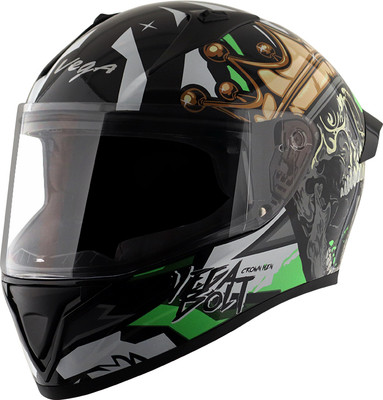 VEGA Bolt Crown Men Motorbike Helmet(Black Neon Green)
