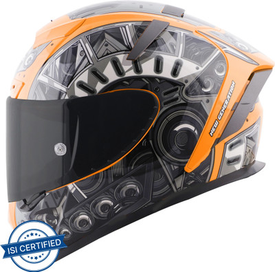 Steelbird SA-2 Terminator 2.0 Aerodynamic Full Face Helmet Motorbike Helmet(Glossy Fluo Orange Grey with Smoke Visor)