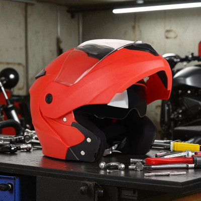 TRINOS Flipup with Anti UV PC and Dual Visor ABS Material Unisex (NN-1) Motorbike Helmet(Red)