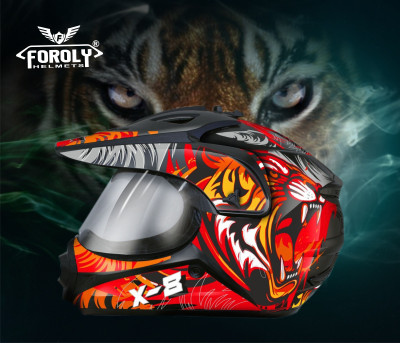 FOROLY Autogreen X-8 Lion Graphics Motocross Motorbike Helmet(Red)