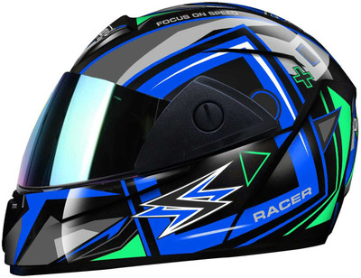 Agx Rado Tiger with Anti UV Rainbow Visor ABS Material Unisex Motorbike Helmet(Blue)