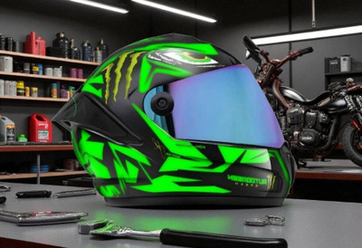 deletion Speed Monster with Rainbow Visor ABS Material (OO-1) Motorbike Helmet(Green)