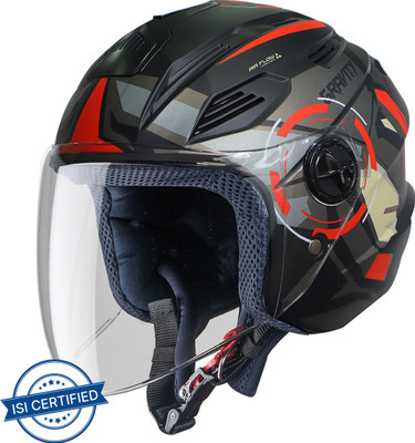 Steelbird SBA-6 7Wings Gravity Open Face Helmet, ISI Certified Helmet Motorbike Helmet(Matt Black Red with Clear Visor)