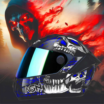 Agx Autogreen Speed Skull ABS Material with Rainbow Visor Motorbike Helmet(Green)