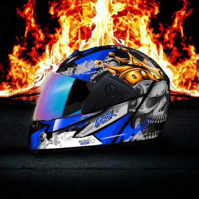 FOROLY Rado Nirvan Full Face ABS Material with Rainbow visor Motorbike Helmet(Blue)