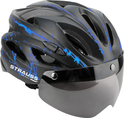 Strauss Adjustable Cycle Helmet with Magnetic Goggles | Bicycle Helmet For Boys & Adults Cycling Helmet(Blue & Black)