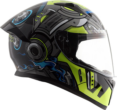 VEGA Superhero Full Face Black Neon Yellow Medium Size Motorbike Helmet(Glossy)