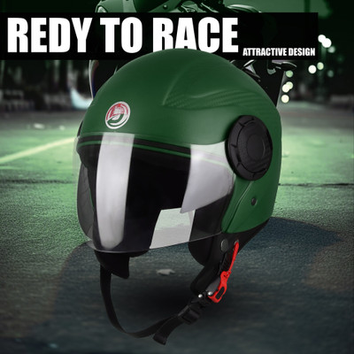 FOROLY Open Face Urban Unisex With Unbreakable Visor Motorbike Helmet(Green)