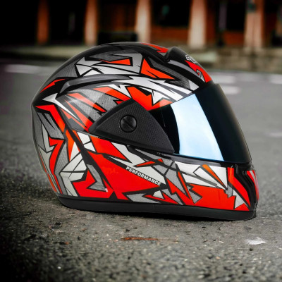 FOROLY Rado Performance Full Face ABS Material with Rainbow Visor Motorbike Helmet(Red)