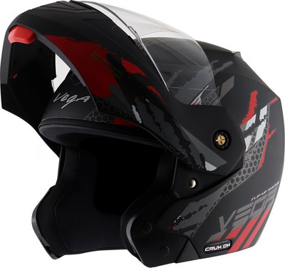 VEGA CRUX DX FLEX Motorbike Helmet(DULL BLACK, Red)