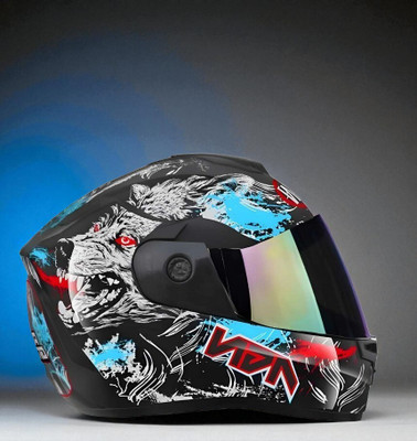 TRINOS Autogreen Agn Monster Wolf with ABS Material Rainbow Visor (OO-1) Motorbike Helmet(Multicolor)