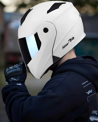 Agx Deletion Flipup ABS Material with Rainbow Visor Motorbike Helmet(White)