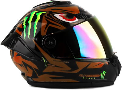 FOROLY Speed Monster ABS Material Spoiler with Scratch Resistant Rainbow Visor Motorbike Helmet(Orange)