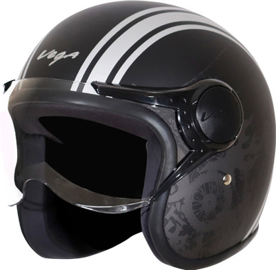 VEGA Jet Old School Motorbike Helmet(Dull Black Silver)