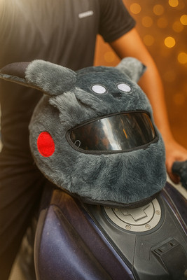 V VANTRA Gray pikachu Helment. Style Bunny Helmet Cover for Full Face Helmet Motorbike Helmet(Grey)