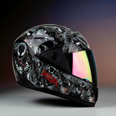 deletion Rado with Anti UV Unbreakable Rainbow Visor ABS Material Unisex (PP-1) Motorbike Helmet(Black)