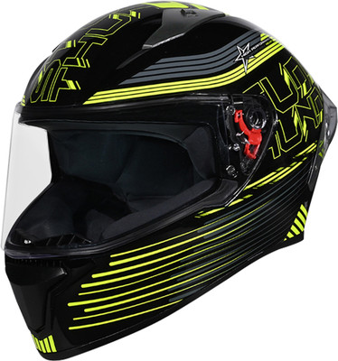 STUDDS Thunder D11 ISI Certified Full Face Graphic with Clear Visor Motorbike Helmet(BLACK / FLUORESCENT YELLOW N5)
