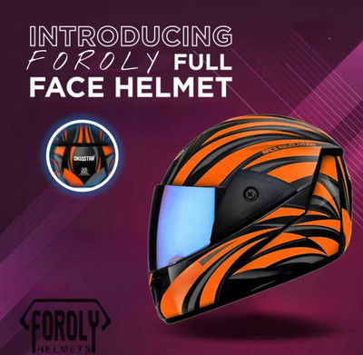 FOROLY Jazz Shaded ABS Material with Rainbow visor Motorbike Helmet(Orange)