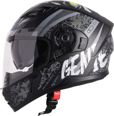 Steelbird SBA-21 Genie ISI Certified Full Face Graphic Helmet for Men and Women Motorbike Helmet(Glossy Black Grey with Inner Smoke Sun Shield)
