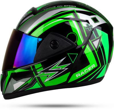 FOROLY ABS Material Unisex Unbrreakable Visor Motorbike Helmet(Green)