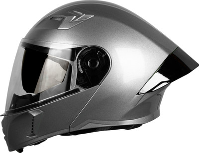 Steelbird SBA-20 7Wings ISI Certified Flip-Up Helmet with Black Spoiler for Men and Women Motorbike Helmet(Glossy Silver with Inner Smoke Sun Shield)