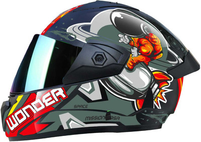 Agx Wonder Space with Anti UV Rainbow Visor ABS Material Unisex Motorbike Helmet(Red)