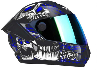 TRINOS Speed Skull with Rainbow Visor ABS Material (MM-1) Motorbike Helmet(Blue)