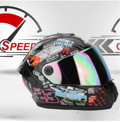 Agx Autogreen Speed Biker with Rainbow Visor Motorsports Helmet(Multicolor)