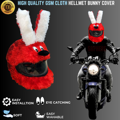 SRPHERE Red Rabbit Soft Ear Bunny Helmet Cover for Riders | Funny Helmet Cover Bike Fairing Kit