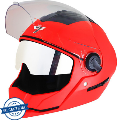 Steelbird SBA-2 7Wings Full Face Helmet with Chrome Silver Sun Shield, ISI Certified Helmet Motorbike Helmet(Glossy Fluo Watermelon with Clear Visor)