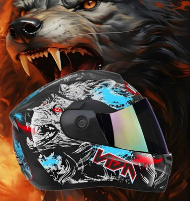 FOROLY Autogreen Agn Monster Wolf with ABS Material Rainbow Visor (M-1) Motorbike Helmet(Multicolor)