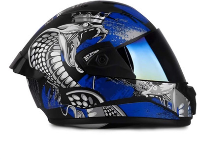 FOROLY Deletion Snake ABS Material with Rainbow visor and Spoiler Motorbike Helmet(Blue)