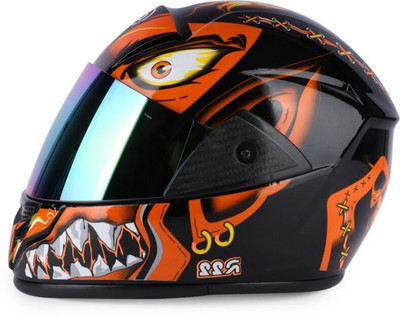 FOROLY Bali with Rainbow Visor ABS Material Unisex (AB-1) Motorbike Helmet(Orange)