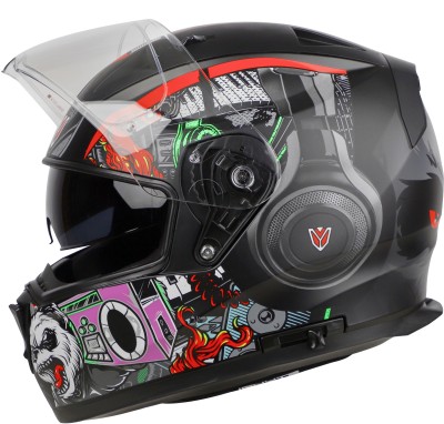 IGNYTE IGN-7 BUG ECE 22.06/ISI/DOT Certified Full Face Graphic Helmet with Sun Shield Motorbike Helmet(Matt Black Red with Anti Fog Clear Visor)