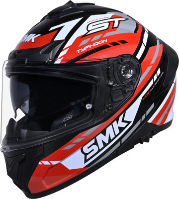 SMK Typhoon Sports Tourer ISI, DOT & ECE 06 Certified Helmet with Dual Visor Motorbike Helmet(BLACK & RED)