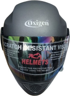 oxigen ABS FULL FACE HELMET WITH MIRROR VISOR & DUAL DENSITY (GREY) Motorbike Helmet(Grey)
