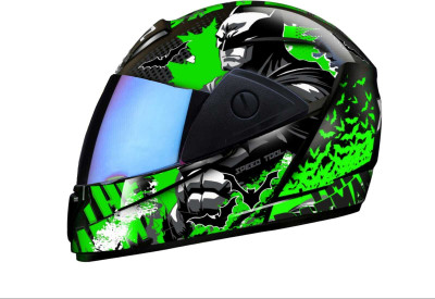FOROLY Batman Full Face ABS Material with Rainbow visor Motorbike Helmet(Green)