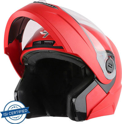 Steelbird A-7 7Wings ISI Certified Flip-Up Helmet for Men and Women Motorbike Helmet(Dashing Red with Clear Visor)