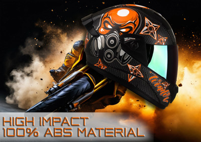 FOROLY Deletion Skull ABS Material with Rainbow visor Motorbike Helmet(Orange)