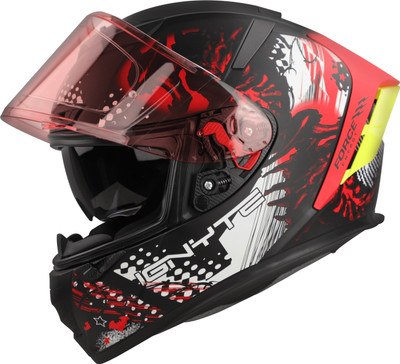 IGNYTE IGN-4 Demon ISI/DOT Certified Double Visor Full Face Graphic Helmet Motorbike Helmet(Glossy Black Red with Anti Fog Clear Visor)