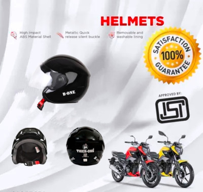 TIGER ONE Open Face Helmet ISI Marked strap for Men & Women Bike & Scooty Riding Motorbike Helmet(Black, B Cap Met tiger)