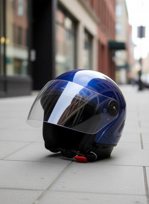 KRC KRC_BLUE TRACK UNISEX HELMAT HALF FACE WITH ISI CERTIFIED Motorbike Helmet(SHINING BLUE)