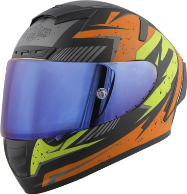 Steelbird SA-2 Breezer ISI Certified Full Face Graphic Helmet Motorbike Helmet(Glossy Black Orange Grey with Rainbow Visor)