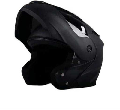 FOROLY Flipup with Rainbow Visor ABS Material Motorbike Helmet(Black)