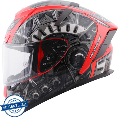 Steelbird SA-2 Terminator 2.0 Aerodynamic Full Face Helmet Motorbike Helmet(Red, Transparent)